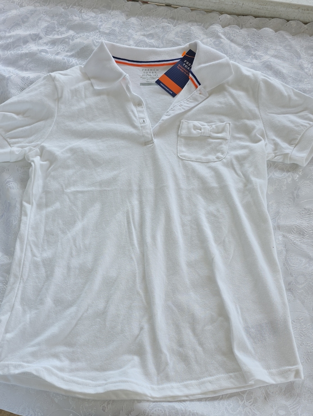 French Toast White Polo with Pocket Bow Detail